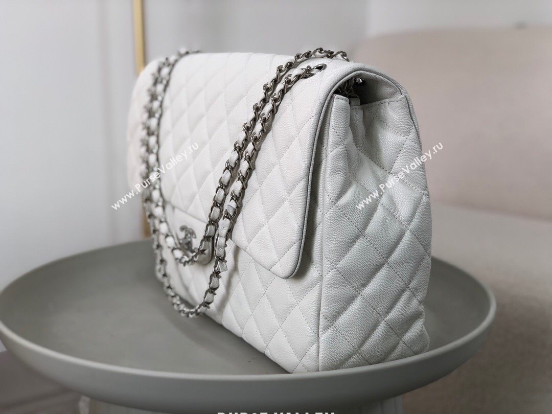 Chanel XXL Airline Travel Flap Bag inGrained Leather A4661 White/Silver 2024 Top (SM-23122125)