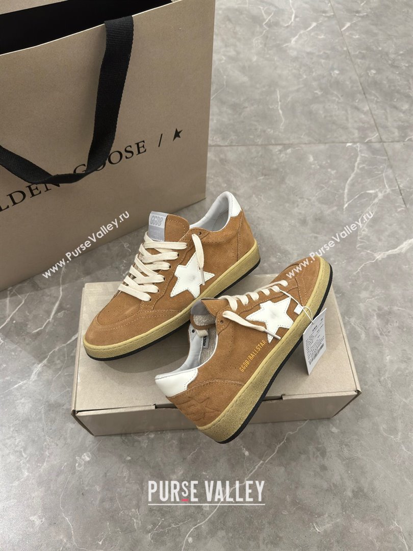 Golden Goose Ball Star Sneakers in camel brown suede with white star and tab 2024 (13-240702111)