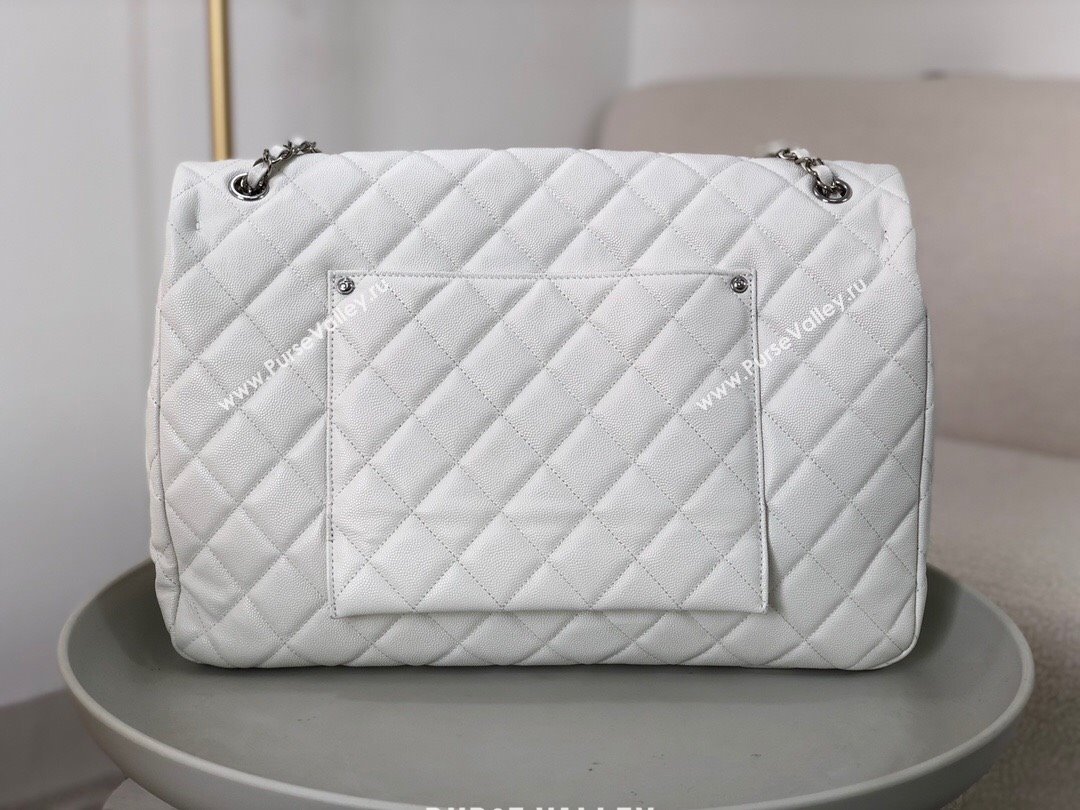 Chanel XXL Airline Travel Flap Bag inGrained Leather A4661 White/Silver 2024 Top (SM-23122125)