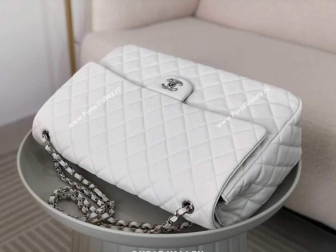 Chanel XXL Airline Travel Flap Bag inGrained Leather A4661 White/Silver 2024 Top (SM-23122125)