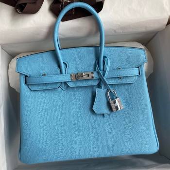Hermes Birkin 25cm/30cm Bag in Original Chevre Leather Candy Blue/Silver 2024 (Full Handmade) (XYA-24041001)