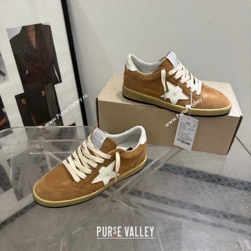 Golden Goose Ball Star Sneakers in camel brown suede with white star and tab 2024 (13-240702111)