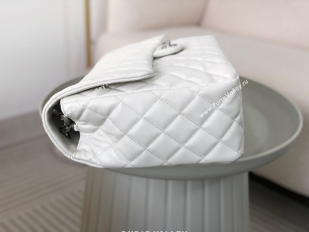 Chanel XXL Airline Travel Flap Bag inGrained Leather A4661 White/Silver 2024 Top (SM-23122125)