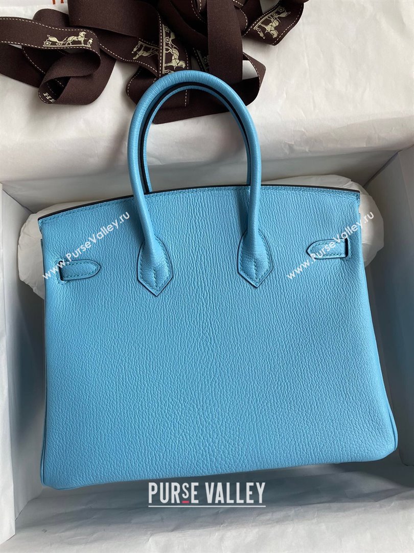 Hermes Birkin 25cm/30cm Bag in Original Chevre Leather Candy Blue/Silver 2024 (Full Handmade) (XYA-24041001)