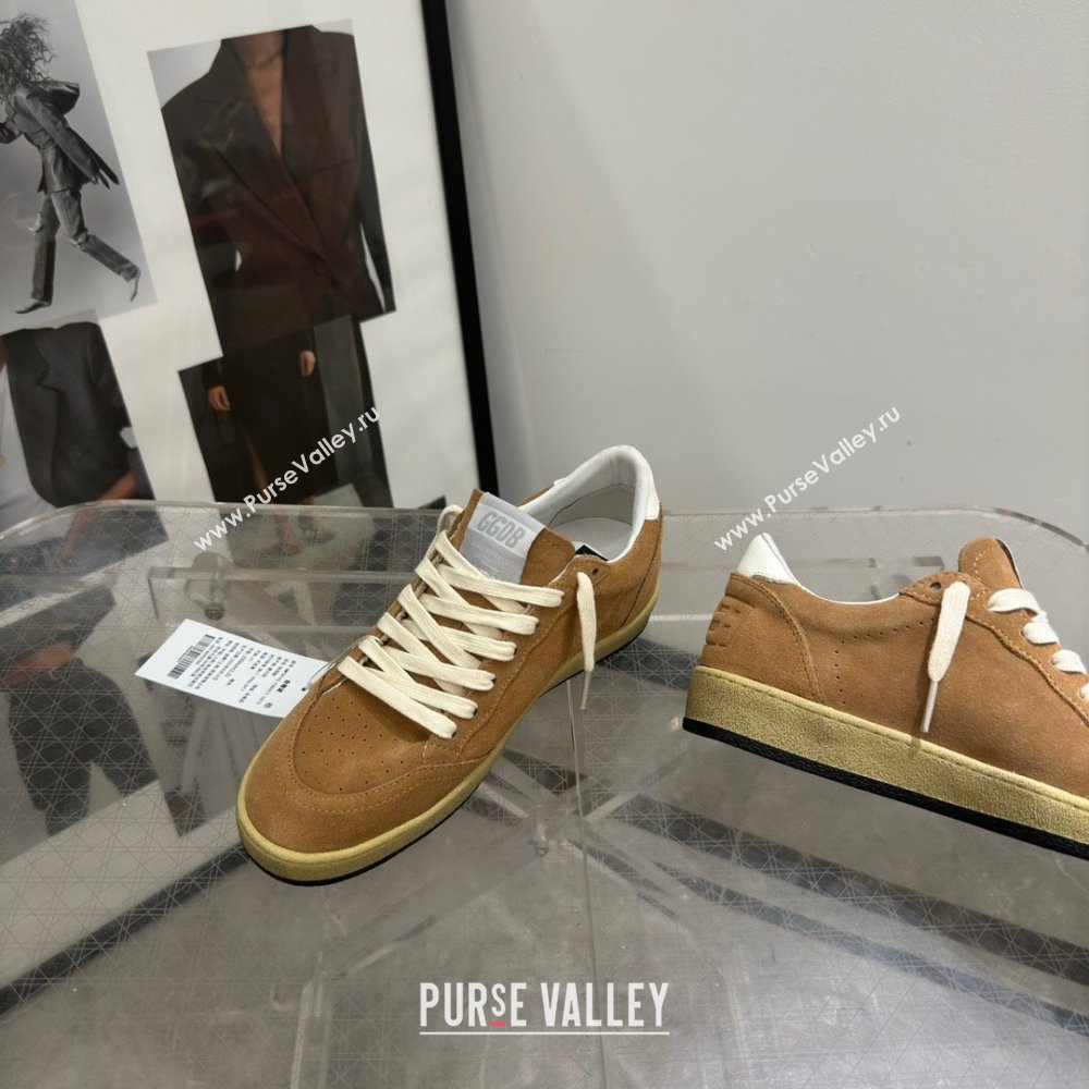 Golden Goose Ball Star Sneakers in camel brown suede with white star and tab 2024 (13-240702111)