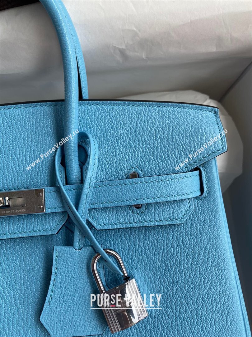 Hermes Birkin 25cm/30cm Bag in Original Chevre Leather Candy Blue/Silver 2024 (Full Handmade) (XYA-24041001)