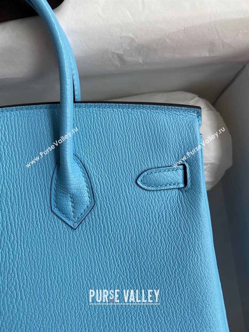 Hermes Birkin 25cm/30cm Bag in Original Chevre Leather Candy Blue/Silver 2024 (Full Handmade) (XYA-24041001)