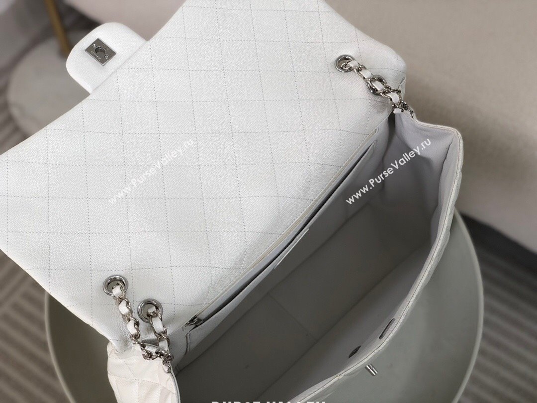 Chanel XXL Airline Travel Flap Bag inGrained Leather A4661 White/Silver 2024 Top (SM-23122125)