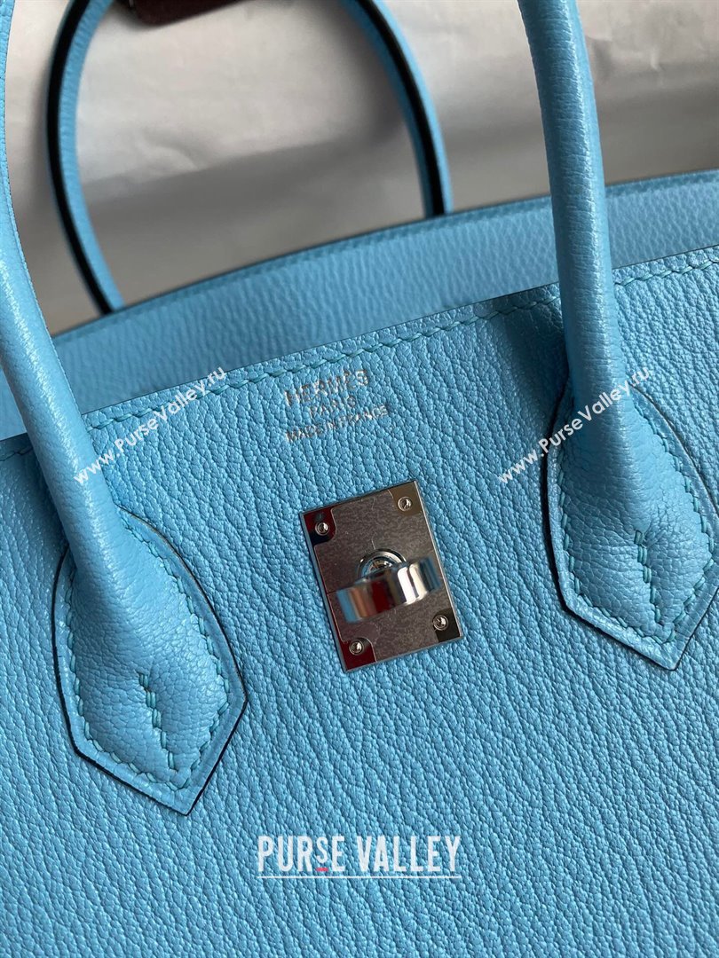 Hermes Birkin 25cm/30cm Bag in Original Chevre Leather Candy Blue/Silver 2024 (Full Handmade) (XYA-24041001)