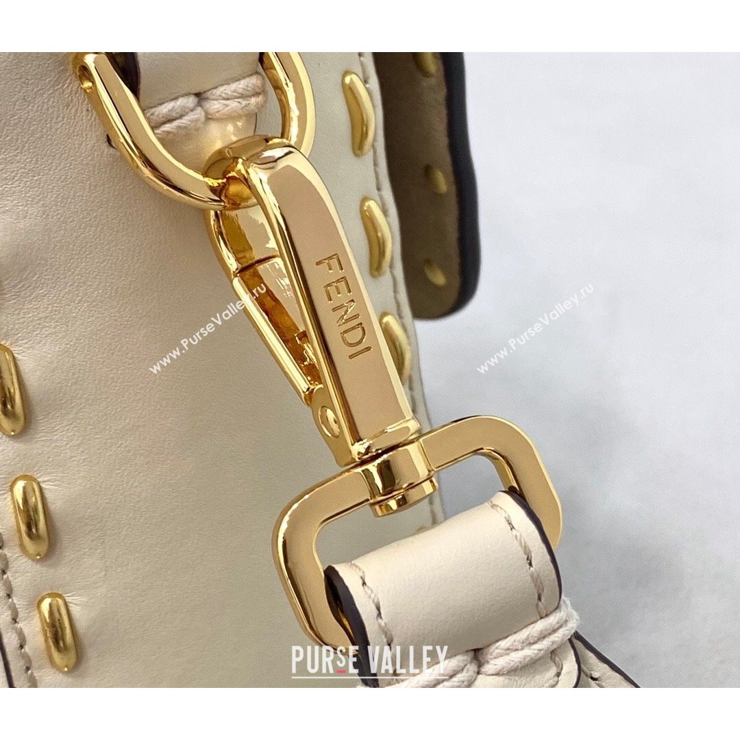 Fendi Baguette Medium Bag in Metal Stitched Leather White 2021 (CL-21090626)