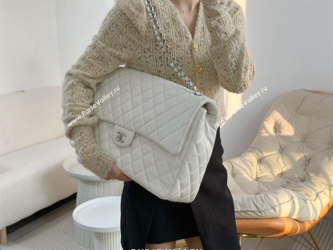 Chanel XXL Airline Travel Flap Bag inGrained Leather A4661 White/Silver 2024 Top (SM-23122125)