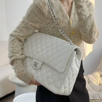 Chanel XXL Airline Travel Flap Bag inGrained Leather A4661 White/Silver 2024 Top (SM-23122125)