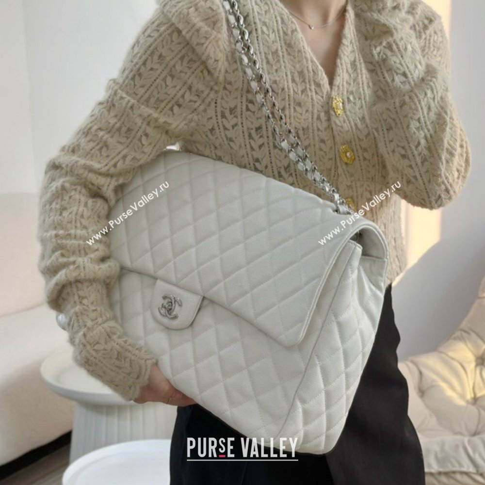 Chanel XXL Airline Travel Flap Bag inGrained Leather A4661 White/Silver 2024 Top (SM-23122125)