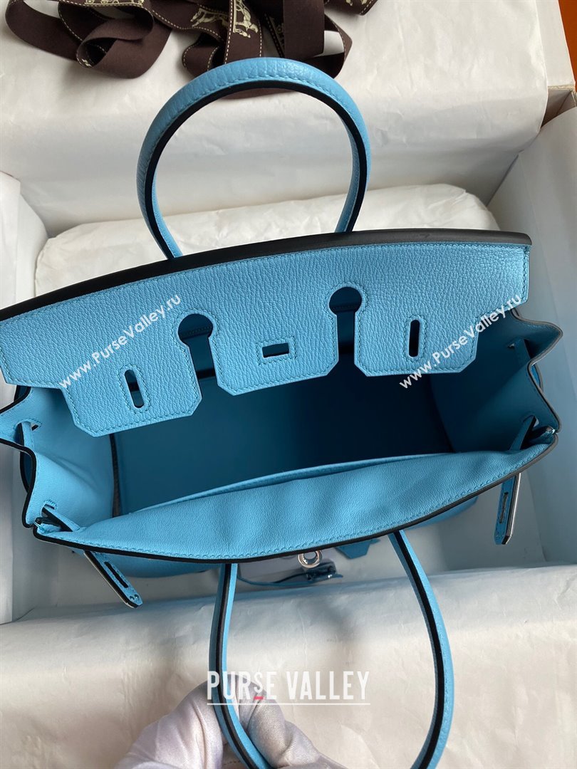 Hermes Birkin 25cm/30cm Bag in Original Chevre Leather Candy Blue/Silver 2024 (Full Handmade) (XYA-24041001)