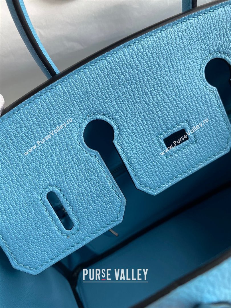 Hermes Birkin 25cm/30cm Bag in Original Chevre Leather Candy Blue/Silver 2024 (Full Handmade) (XYA-24041001)