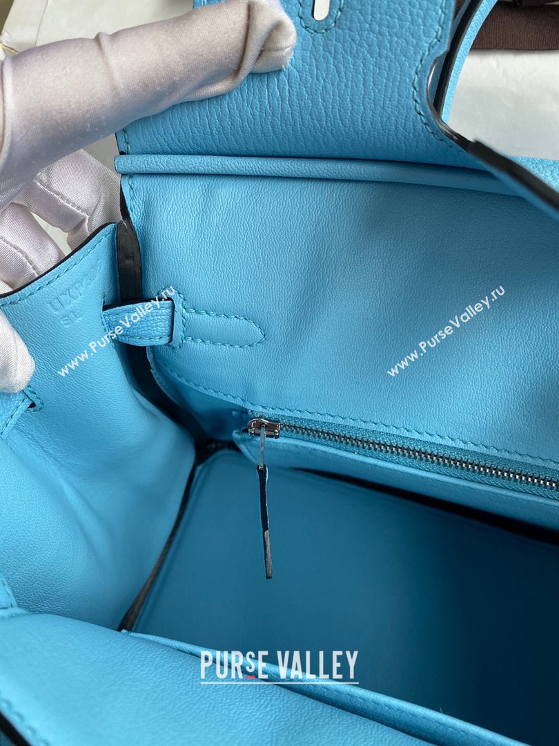 Hermes Birkin 25cm/30cm Bag in Original Chevre Leather Candy Blue/Silver 2024 (Full Handmade) (XYA-24041001)