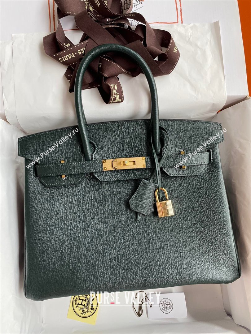 Hermes Birkin 25cm/30cm Bag in Original Chevre Leather Deep Green/Gold 2024 (Full Handmade) (XYA-24041002)