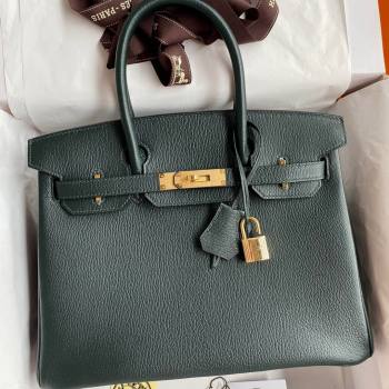 Hermes Birkin 25cm/30cm Bag in Original Chevre Leather Deep Green/Gold 2024 (Full Handmade) (XYA-24041002)