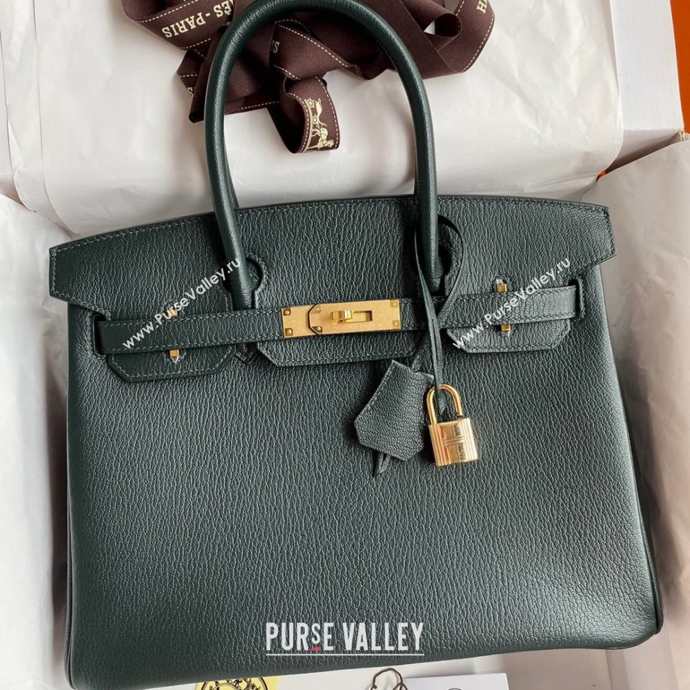 Hermes Birkin 25cm/30cm Bag in Original Chevre Leather Deep Green/Gold 2024 (Full Handmade) (XYA-24041002)