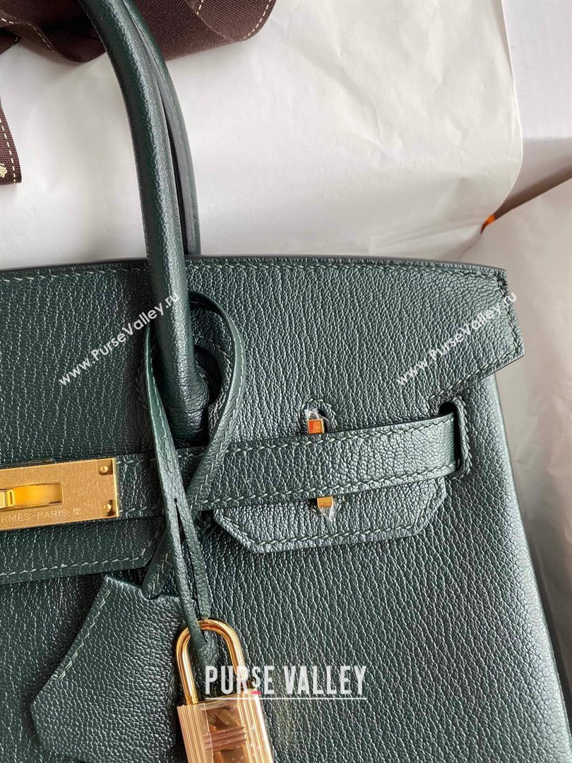 Hermes Birkin 25cm/30cm Bag in Original Chevre Leather Deep Green/Gold 2024 (Full Handmade) (XYA-24041002)