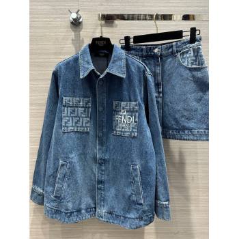 Fendi Denim Shirt and Skirt F022303 Blue 2024 (Q-24022303)