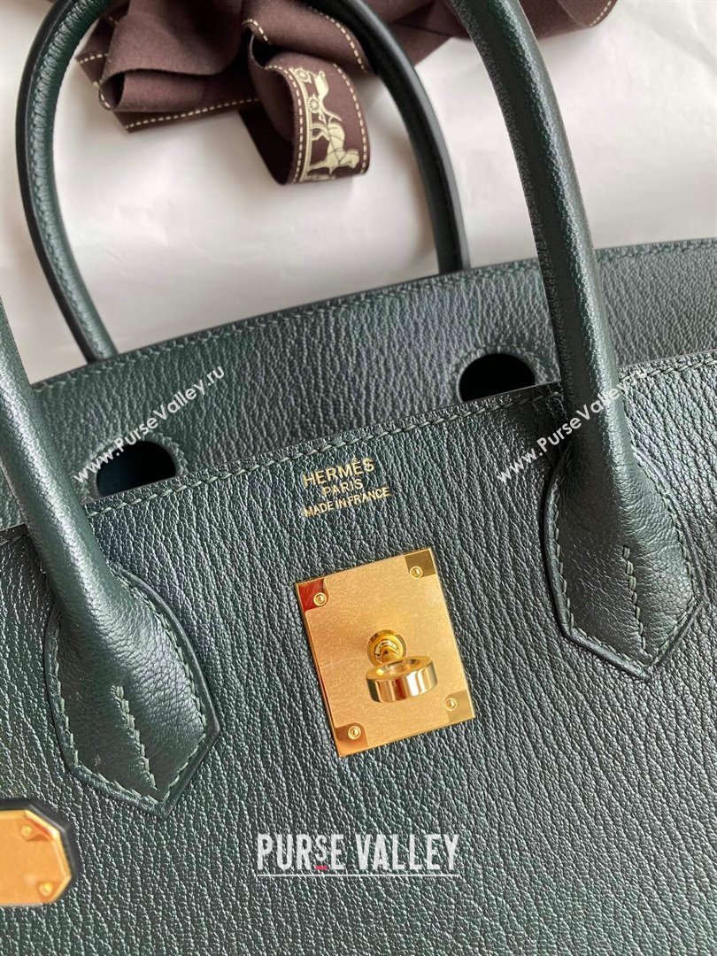 Hermes Birkin 25cm/30cm Bag in Original Chevre Leather Deep Green/Gold 2024 (Full Handmade) (XYA-24041002)