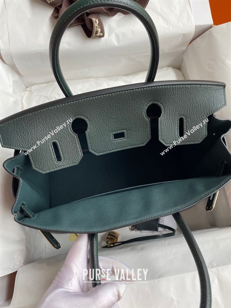 Hermes Birkin 25cm/30cm Bag in Original Chevre Leather Deep Green/Gold 2024 (Full Handmade) (XYA-24041002)
