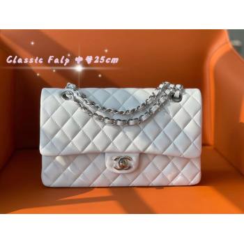 Chanel Quilted Lambskin Medium Classic Flap Bag A01112 White/Silver 2024 Original Quality (MHE-24072306)