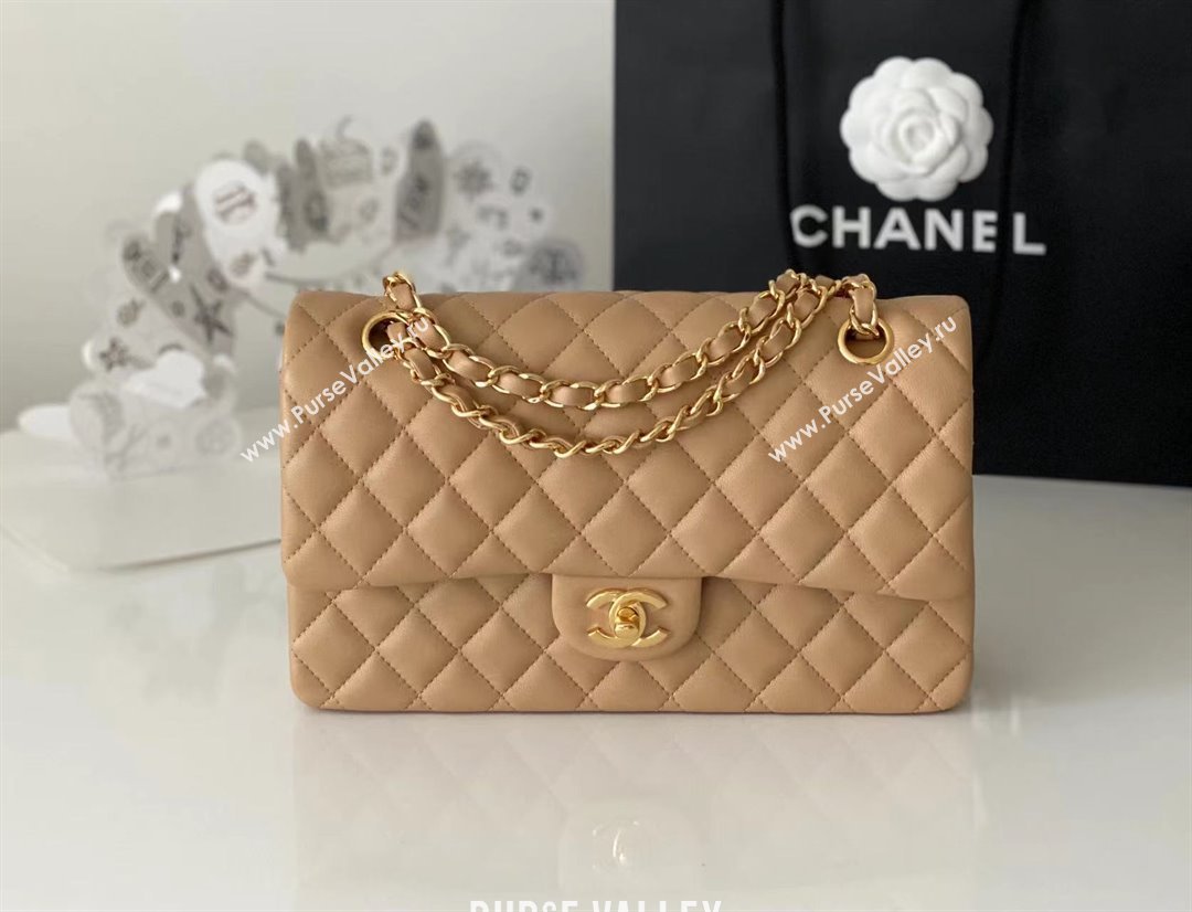 Chanel Quilted Lambskin Medium Classic Flap Bag A01112 Brown/Gold 2024 Original Quality (MHE-24072307)