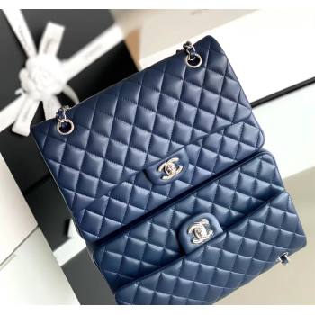 Chanel Quilted Lambskin Medium Classic Flap Bag A01112 Navy Blue/Silver 2024 Original Quality (MHE-24072308)