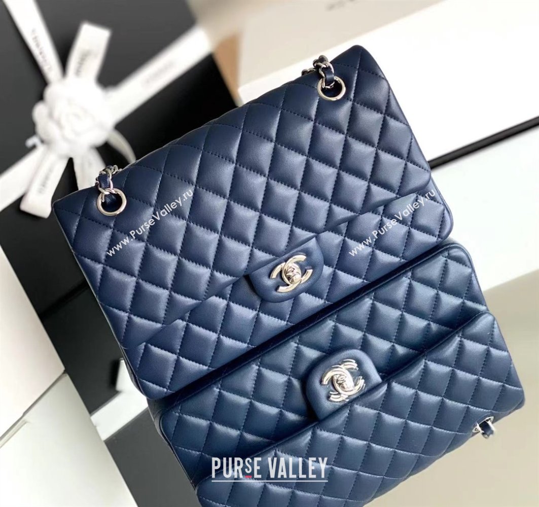 Chanel Quilted Lambskin Medium Classic Flap Bag A01112 Navy Blue/Silver 2024 Original Quality (MHE-24072308)
