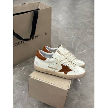 Golden Goose Super-Star Sneakers in White Leather and Brown Star and Tab 2024 0702 (13-240702114)