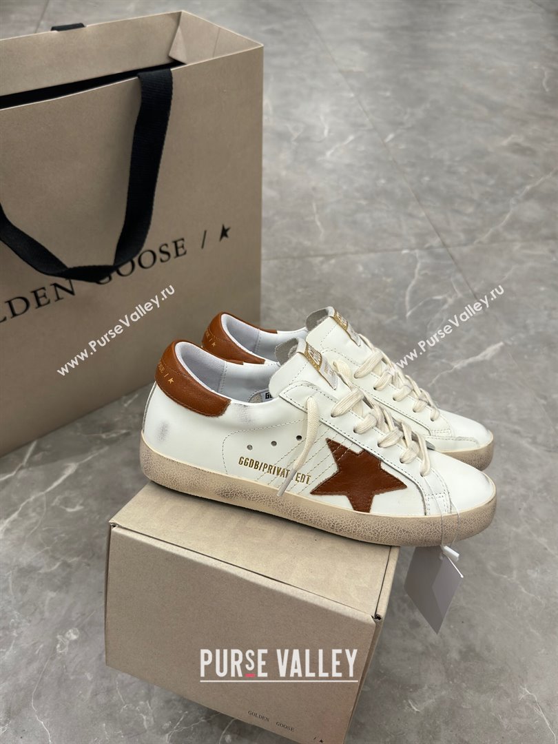 Golden Goose Super-Star Sneakers in White Leather and Brown Star and Tab 2024 0702 (13-240702114)