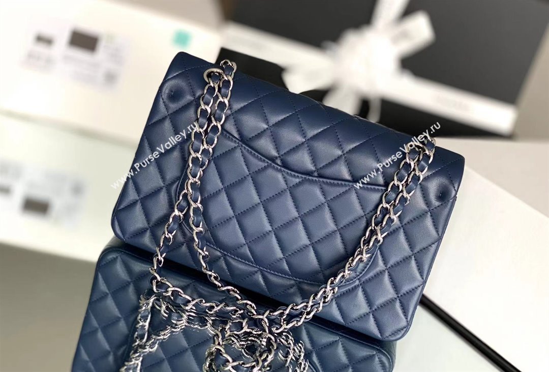 Chanel Quilted Lambskin Medium Classic Flap Bag A01112 Navy Blue/Silver 2024 Original Quality (MHE-24072308)