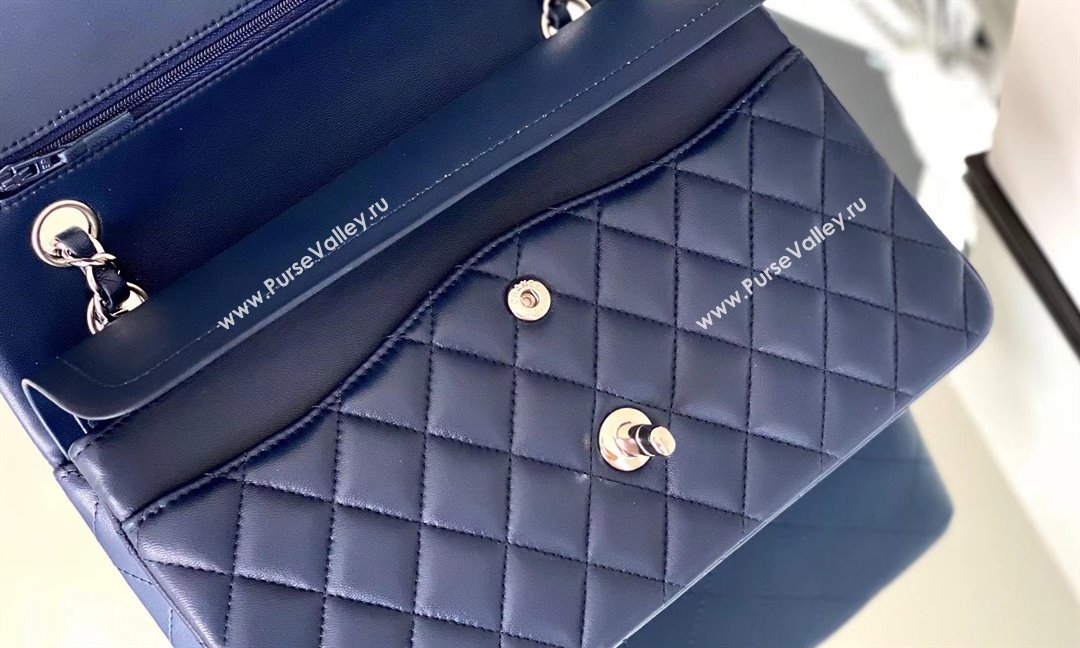 Chanel Quilted Lambskin Medium Classic Flap Bag A01112 Navy Blue/Silver 2024 Original Quality (MHE-24072308)