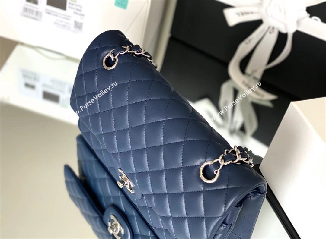 Chanel Quilted Lambskin Medium Classic Flap Bag A01112 Navy Blue/Silver 2024 Original Quality (MHE-24072308)