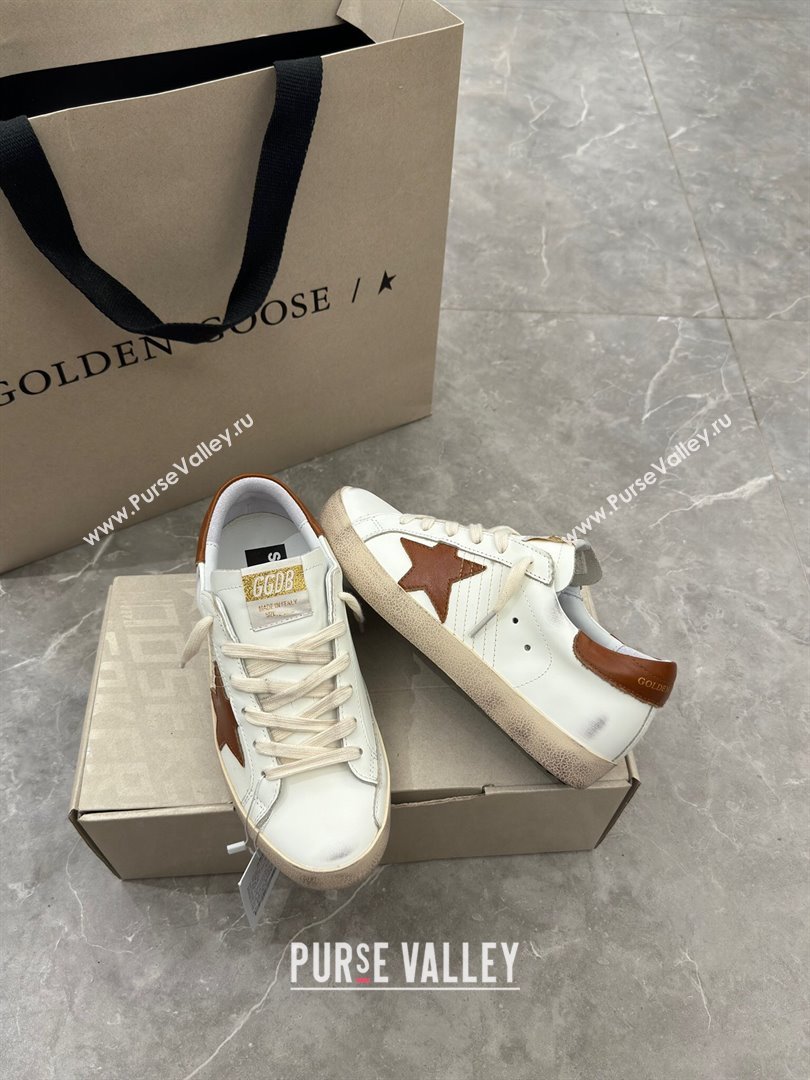 Golden Goose Super-Star Sneakers in White Leather and Brown Star and Tab 2024 0702 (13-240702114)