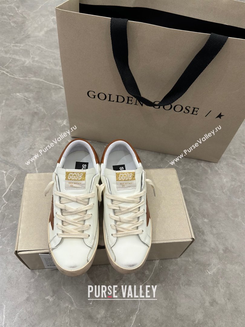 Golden Goose Super-Star Sneakers in White Leather and Brown Star and Tab 2024 0702 (13-240702114)