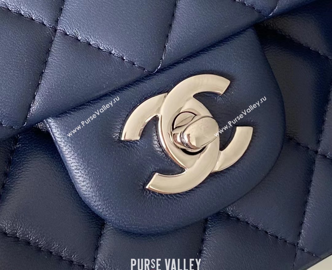 Chanel Quilted Lambskin Medium Classic Flap Bag A01112 Navy Blue/Silver 2024 Original Quality (MHE-24072308)