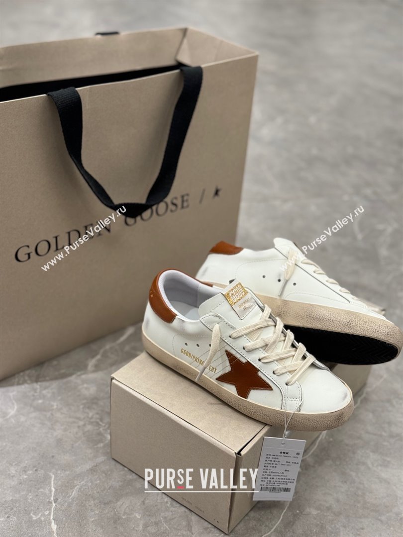 Golden Goose Super-Star Sneakers in White Leather and Brown Star and Tab 2024 0702 (13-240702114)