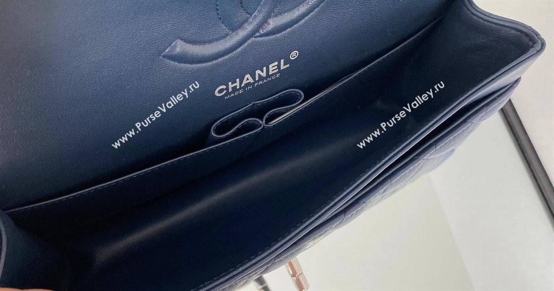 Chanel Quilted Lambskin Medium Classic Flap Bag A01112 Navy Blue/Silver 2024 Original Quality (MHE-24072308)