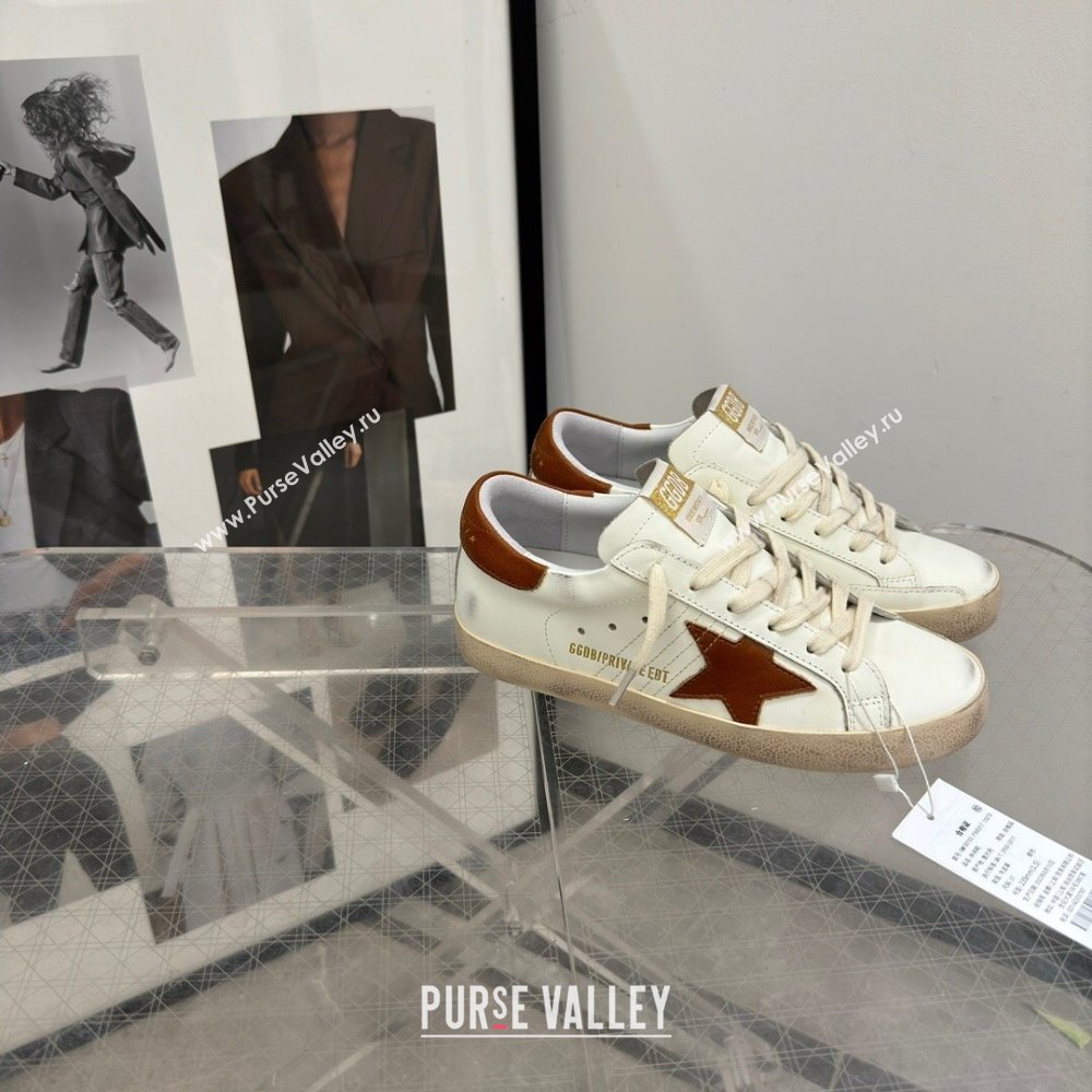 Golden Goose Super-Star Sneakers in White Leather and Brown Star and Tab 2024 0702 (13-240702114)