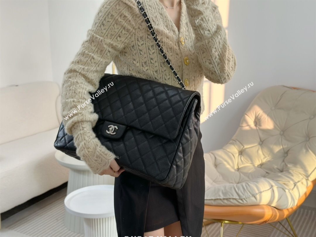 Chanel XXL Airline Travel Flap Bag in Grained Leather A4661 Black/Silver 2024 Top (SM-23122129)