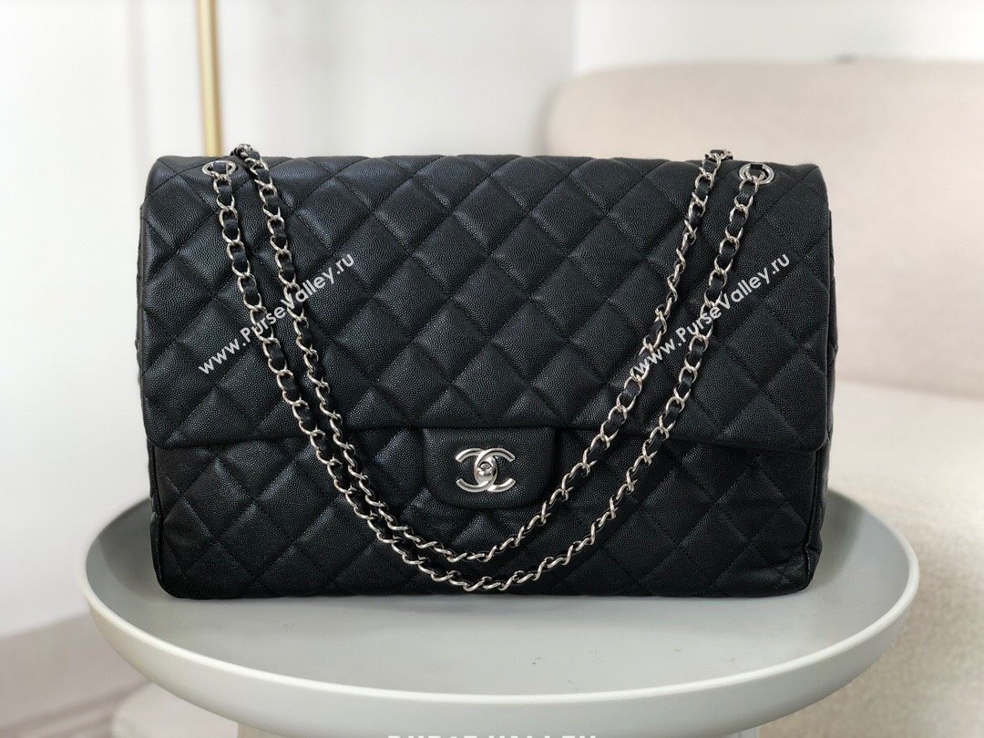 Chanel XXL Airline Travel Flap Bag in Grained Leather A4661 Black/Silver 2024 Top (SM-23122129)