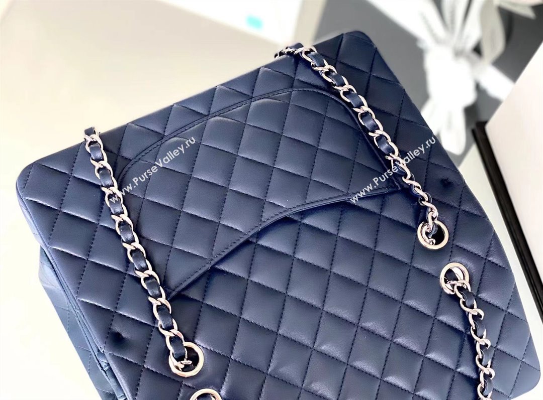 Chanel Quilted Lambskin Medium Classic Flap Bag A01112 Navy Blue/Silver 2024 Original Quality (MHE-24072308)