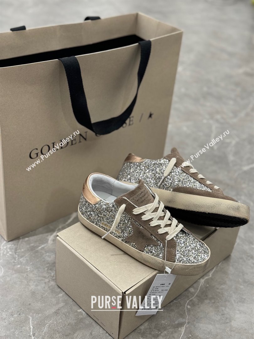 Golden Goose Womens Super-Star sneakers in silver glitter with dove-gray suede star 2024 (13-240702112)