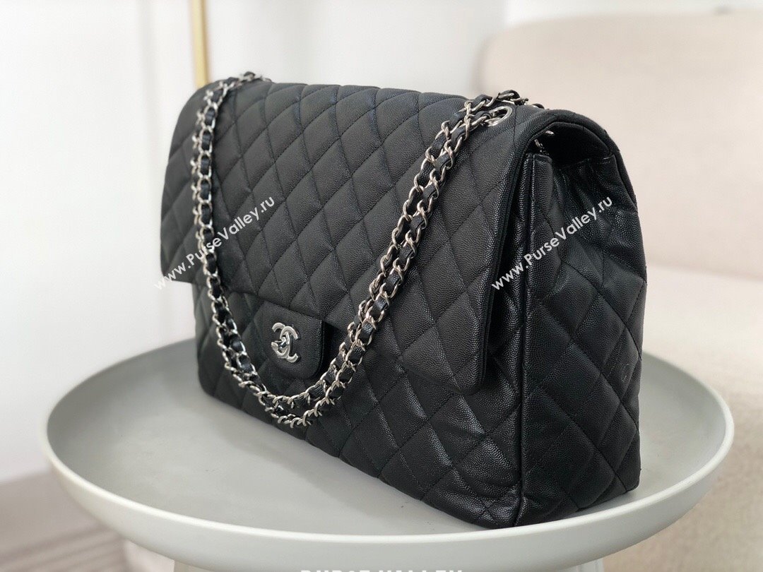 Chanel XXL Airline Travel Flap Bag in Grained Leather A4661 Black/Silver 2024 Top (SM-23122129)