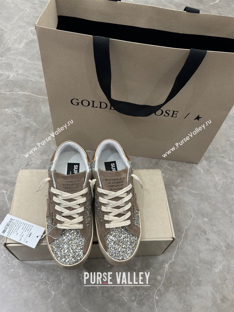 Golden Goose Womens Super-Star sneakers in silver glitter with dove-gray suede star 2024 (13-240702112)