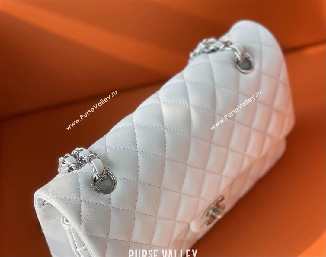 Chanel Quilted Lambskin Medium Classic Flap Bag A01112 White/Silver 2024 Original Quality (MHE-24072306)