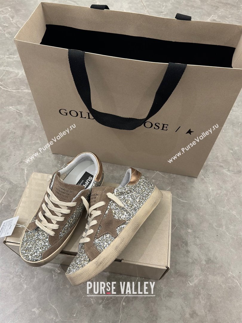 Golden Goose Womens Super-Star sneakers in silver glitter with dove-gray suede star 2024 (13-240702112)